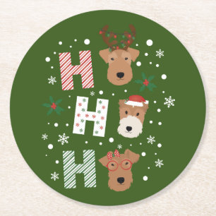 Posavasos Redondo De Papel Ho Ho Ho Ho Ho Welsh Terrier Feliz Navidad