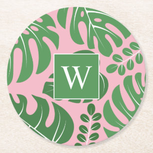 Posavasos Redondo De Papel Hoja Monogramada Monstera