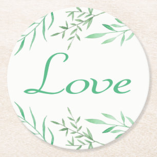 Posavasos Redondo De Papel Hojas de Laurel Verde Floral Boda Amor