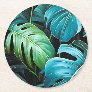 Posavasos Redondo De Papel Hojas de Monstera Botánica Follaje Tropical de la 