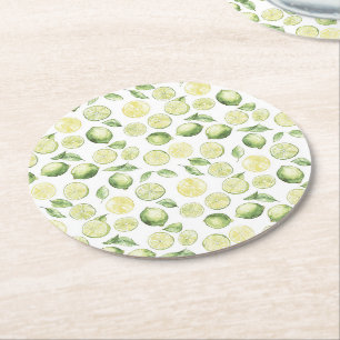 Posavasos Redondo De Papel Hojas Frutas Limas Verdes