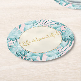 Posavasos Redondo De Papel Hojas tropicales Aqua Gold