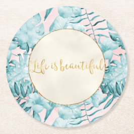 Posavasos Redondo De Papel Hojas tropicales Aqua Gold