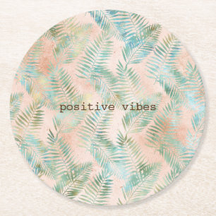 Posavasos Redondo De Papel Hojas Tropicales Verde Acuático Melocotón