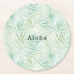 Posavasos Redondo De Papel Hojas Tropicales Verdes Aloha