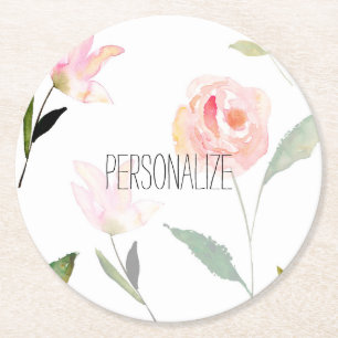 Posavasos Redondo De Papel Hola acuarela hermosa floral