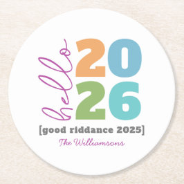 Posavasos Redondo De Papel Hola Año Nuevo Negrita Año Personalizado Moderno N