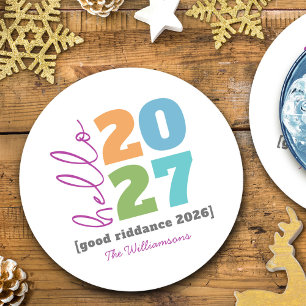 Posavasos Redondo De Papel Hola Año Nuevo Negrita Moderna Personalizada Año N