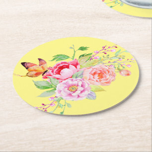 Posavasos Redondo De Papel holiES - Flores de primavera acuarela Bouquet 2