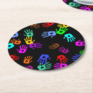 Posavasos Redondo De Papel holiES - patrón de color manos 1 + tu trasero.