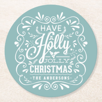 Posavasos Redondo De Papel Holly Jolly Navidades Chalk Art Holiday Party Blue