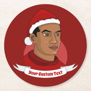 Posavasos Redondo De Papel Hombre con gorra de Santa Claus personalizado