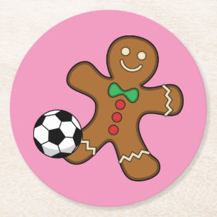 Posavasos Redondo De Papel Hombre de jengibre jugando al fútbol