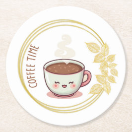 Posavasos Redondo De Papel Hora del Café con Posavasos de Hoja de Oro 