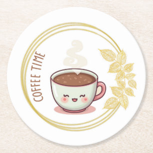 Posavasos Redondo De Papel Hora del Café con Posavasos de Hoja de Oro
