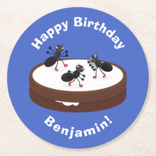 Posavasos Redondo De Papel Hormigas felices patinando hielo en personalizado 