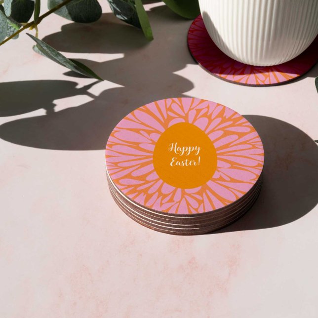 Posavasos Redondo De Papel Huevo naranja de ráfaga floral feliz de Pascua (Subido por el creador)