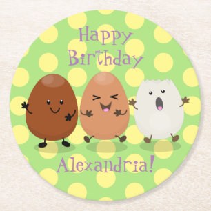 Posavasos Redondo De Papel Huevos kawaii lindo ilustracion personalizado dive