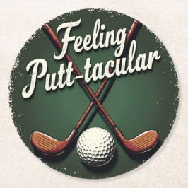 Posavasos Redondo De Papel Humor de golf vintage: Sintiendo putt-tacular