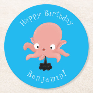 Posavasos Redondo De Papel Humor de personalizado de pulpo de bebé de color r