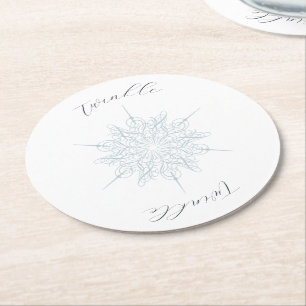 Posavasos Redondo De Papel Ice Blue Snowflake Twinkle Twinkle