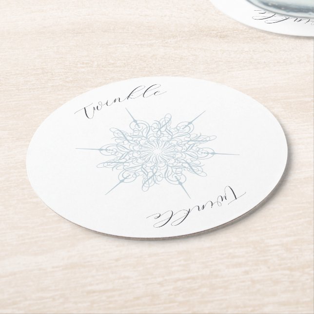 Posavasos Redondo De Papel Ice Blue Snowflake Twinkle Twinkle (En perspectiva)
