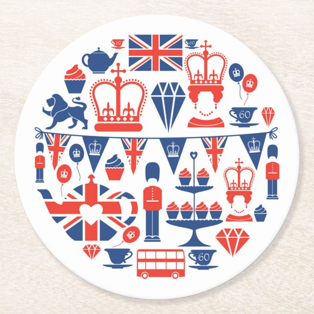 Posavasos Redondo De Papel Iconos británicos del jubileo (Anverso)