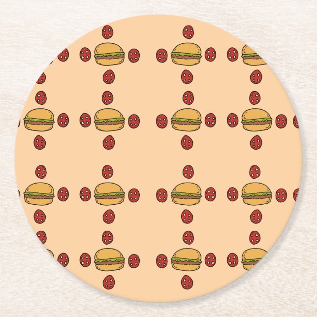 Posavasos Redondo De Papel Illustration of hamburger patterns  (Anverso)