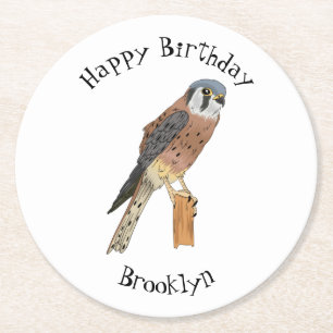 Posavasos Redondo De Papel Ilustracion americano de aves de Kestrel