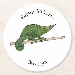 Posavasos Redondo De Papel Ilustracion chameleon personalizado de Jackson
