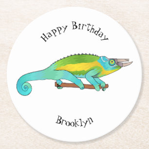 Posavasos Redondo De Papel Ilustracion chameleon personalizado de Jackson