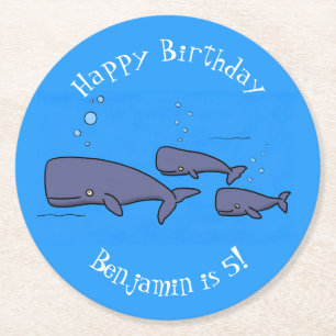 Posavasos Redondo De Papel Ilustracion de ballenas personalizados migratorias