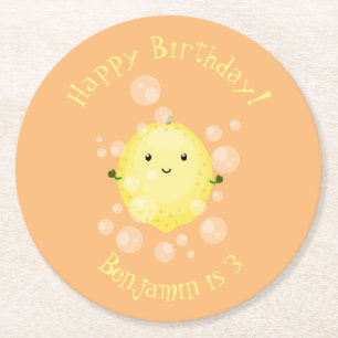 Posavasos Redondo De Papel Ilustracion de burbujas de personalizado de limón
