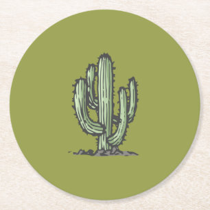 Posavasos Redondo De Papel Ilustracion de Cactus Plant Hand Drake