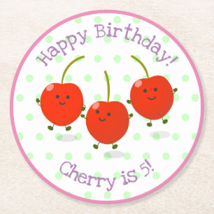 Posavasos Redondo De Papel Ilustración de dibujos animados de amigos de cerez