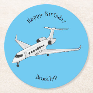 Posavasos Redondo De Papel Ilustración de dibujos animados de avión privado