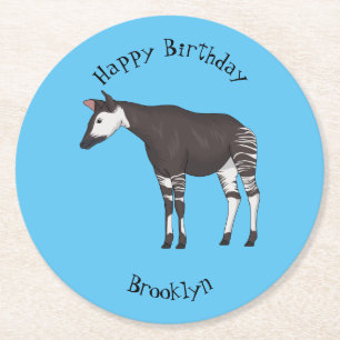 Posavasos Redondo De Papel Ilustración de dibujos animados de okapi