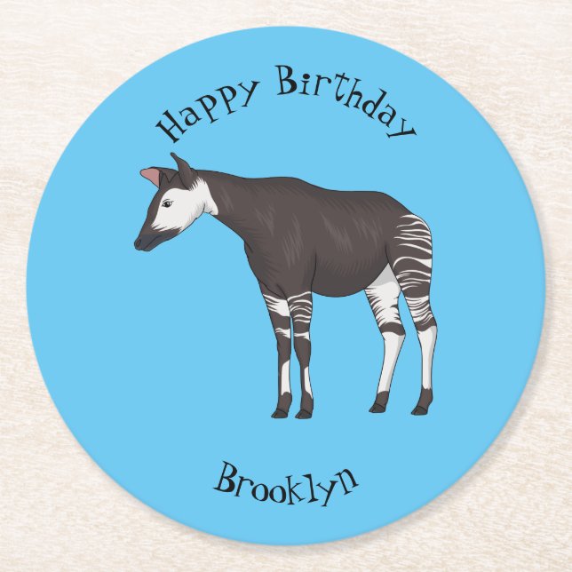 Posavasos Redondo De Papel Ilustración de dibujos animados de okapi (Anverso)