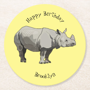 Posavasos Redondo De Papel Ilustración de dibujos animados de rinoceronte de 