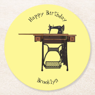 Posavasos Redondo De Papel Ilustracion de máquina de coser personalizado