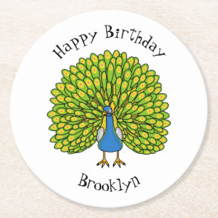 Posavasos Redondo De Papel Ilustracion de pájaro pavo real