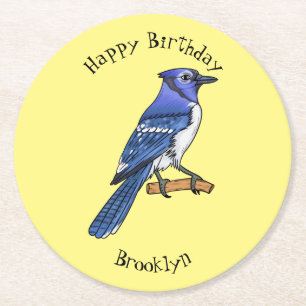 Posavasos Redondo De Papel Ilustracion de personalizado de ave azul jay