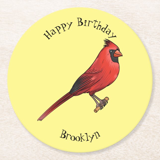 Posavasos Redondo De Papel Ilustracion de personalizado de aves cardinales de (Anverso)