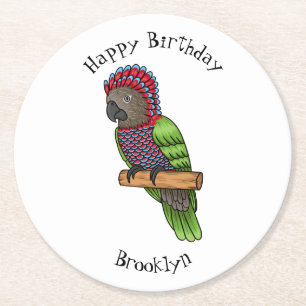 Posavasos Redondo De Papel Ilustracion de personalizado de aves de loro con c