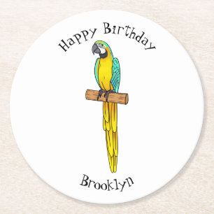 Posavasos Redondo De Papel Ilustracion de personalizado de aves de macao azul