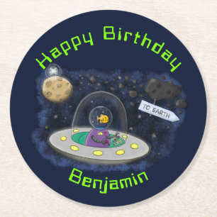 Posavasos Redondo De Papel Ilustracion de personalizado de barco espacial UFO