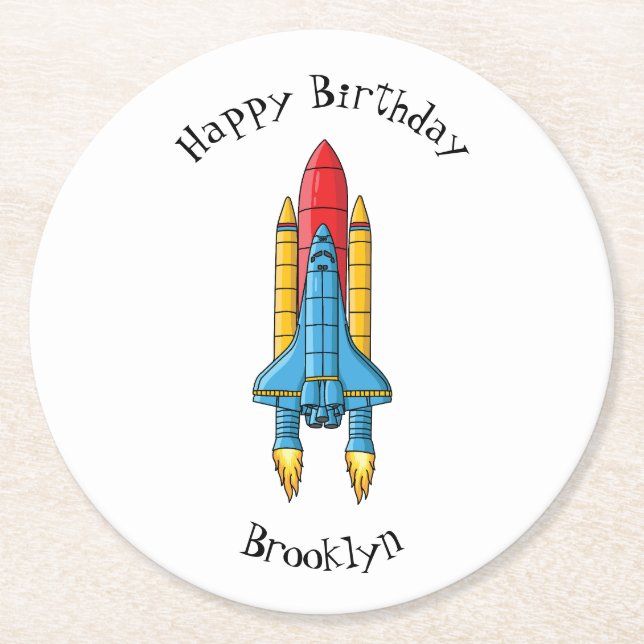 Posavasos Redondo De Papel Ilustracion de personalizado de buques de cohetes (Anverso)