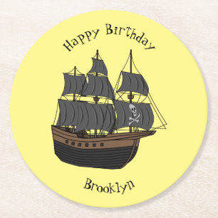 Posavasos Redondo De Papel Ilustracion de personalizado de buques piratas