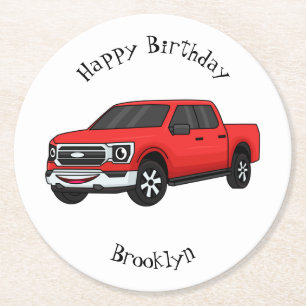 Posavasos Redondo De Papel Ilustracion de personalizado de camioneta roja