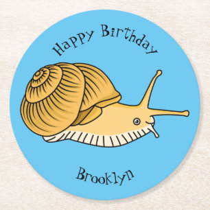 Posavasos Redondo De Papel Ilustracion de personalizado de caracol amarillo